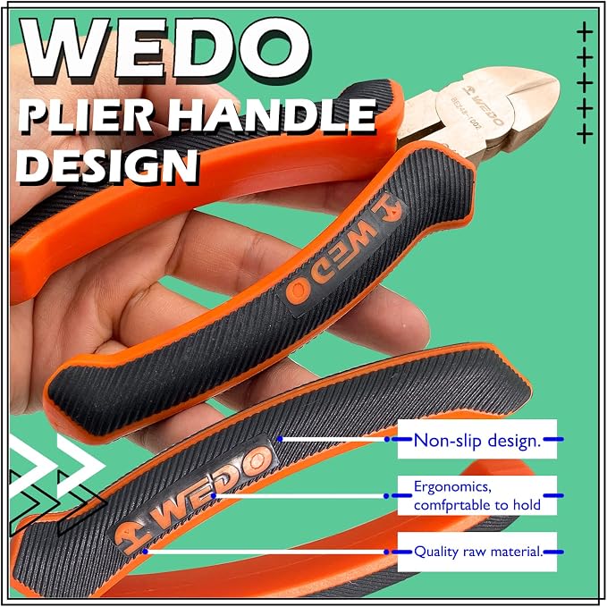 WEDO Non-Sparking Diagonal Cutting Pliers 6”, Spark-Free Side Cutters Pliers, Wire Cutters, Flush Cutting, BAM & FM Certificate, Beryllium Copper, For Electrical and Homes