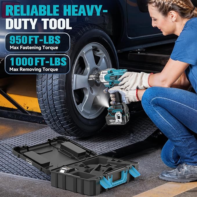 DIYtoolifz Cordless Impact Wrench 1/2" Compatible with Makita 18V Battery, 1000Ft-lbs (1360N.m) Brushless High Torque Impact Gun, Impact Driver for Car Truck Mower, with 2x5.0AH Battery & 6 Sockets