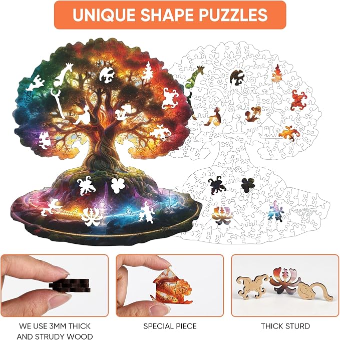 MEATRN Tree of Life 500 Pieces Wooden Puzzles - Plants Wood Jigsaw Puzzle for Adults, Symbol of Growth & Eternity, Collectible Spiritual Gift & Educational Puzzle, 15.3x16.6 in