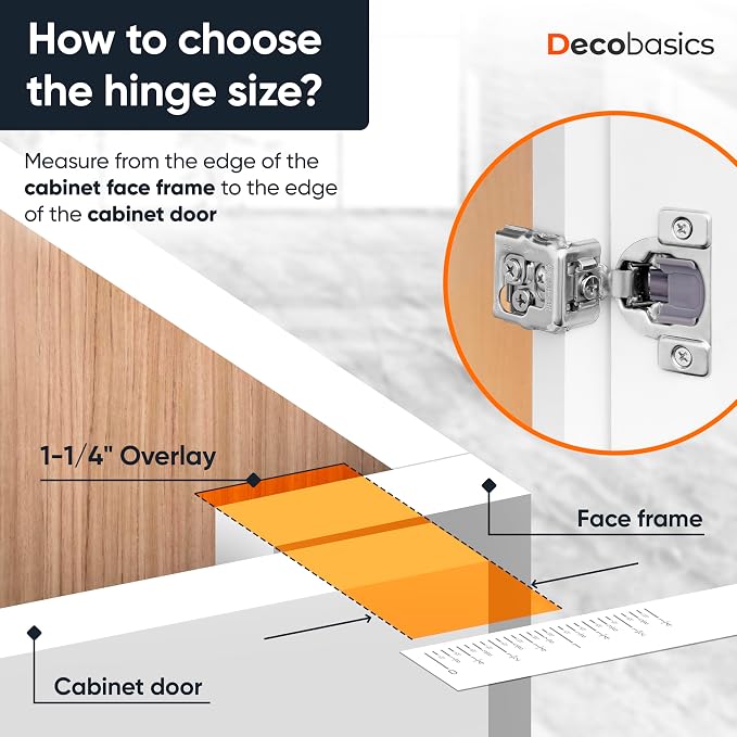 Decobasics 30 Pack Soft Close Cabinet Hinges – 1" Overlay for Kitchen Cabinet Doors, Face Frame Concealed Hidden Hinges – Stainless Steel, Self-Closing with 3-Way Adjustment & Slow Close Damper