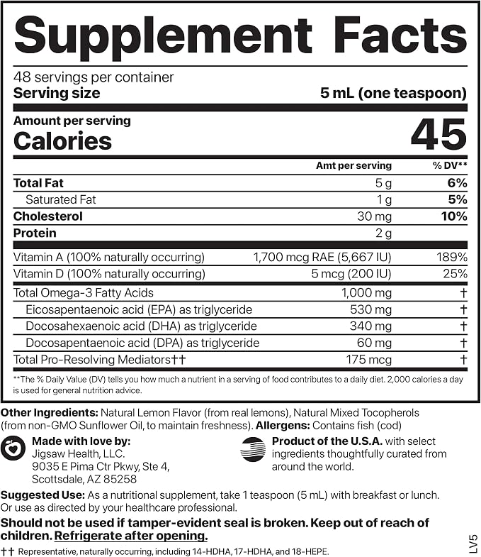 Jigsaw Health Alaskan Cod Liver Oil Liquid, 48 Servings