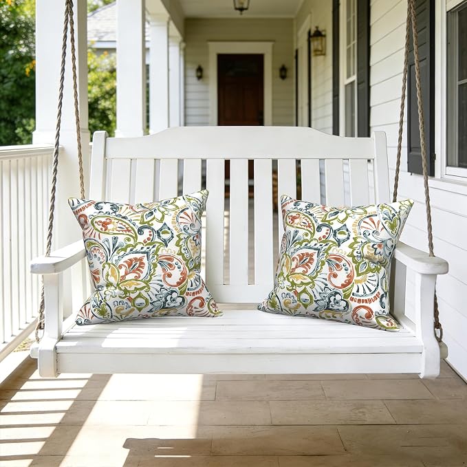 LVTXIII Outdoor Pillows 20x20 Inch, 2 Pack Large Decorative Square Throw Pillows with Inserts for Couch, Bed, Floor Seating, Patio Furniture, Paisley Botanical
