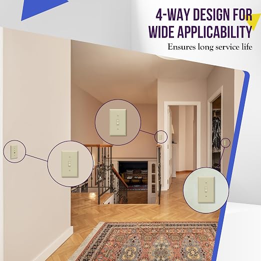 ENERLITES 4-Way Toggle Light Switch, Four Way, Side Wiring, Copper Wire Only, Grounding Screw, Residential Grade, 15A 125VAC 60Hz,UL Listed, 84150-I, Ivory