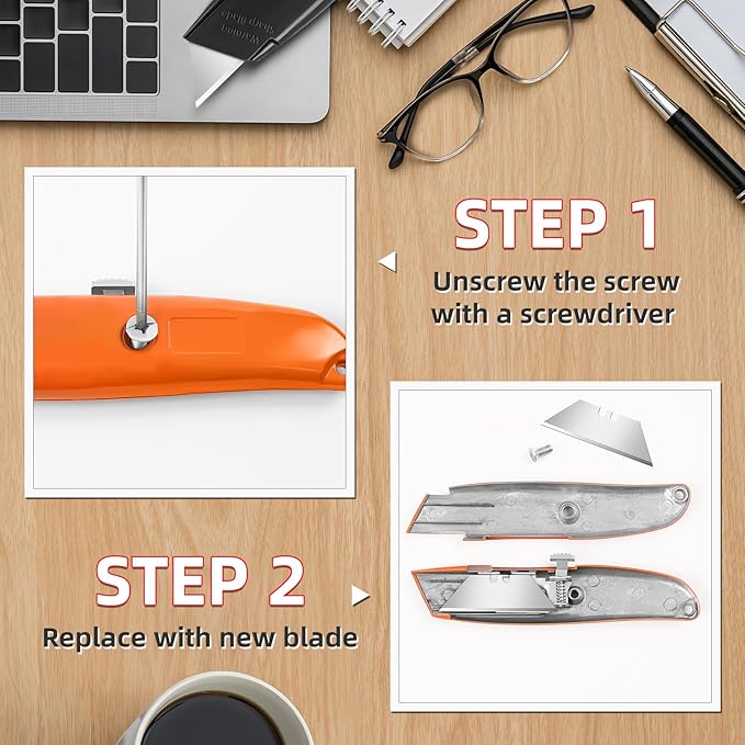 DIYSELF Utility Knife, 20 Pack Heavy Duty Box Cutter Retractable, Box Cutter Knife, Box Opener, Cardboard Cutter, Utility Knives for Garage, Home and Office, PVC Pipe Cutter (Orange)