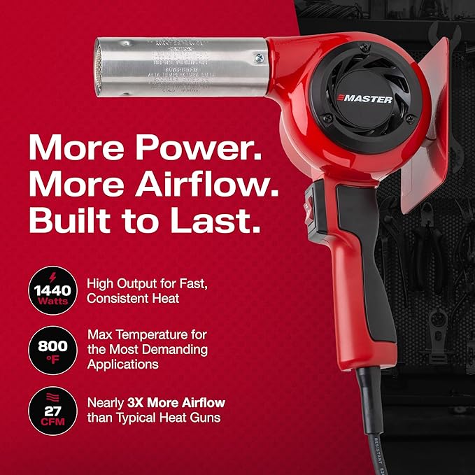 Master Appliance HG-301D Industrial Heat Gun, Quick Change Plug-In Heating Element, 800° F, 120V, 1440W, 12 Amps, Engineered In USA