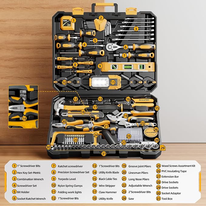 GRENPRO 239PCS Tool Set Tool Box Multi Car Mechanic Tool Kit for Home | Portable Tool Box, CR-V Steel, Complete Kit, Anti-Drop Slots, Household DIY, Auto Motorcycle, Home Garage for Men & Women
