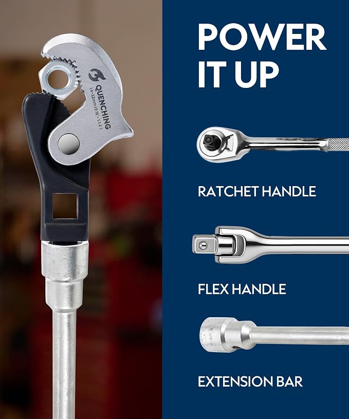 QUENCHING Self-Adjusting Crowfoot Wrench Set – 2-Piece Kit Fits 3/8", 1/2" Drives, Covers 8–32mm, Replaces Multiple Fixed-Size Wrenches