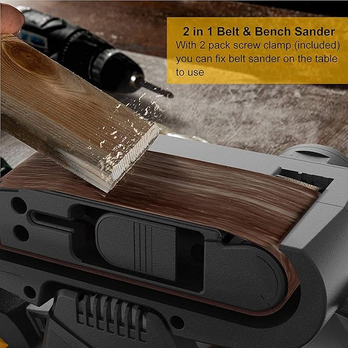 Jellas 7Amp Belt Sander 3 21-Inch with Dust Bag, Bench Sander with Variable-Speed Control, 2 in 1 Vacuum Adapter, 10 Feet (3 Meters) Length Power Cord for Woodworking