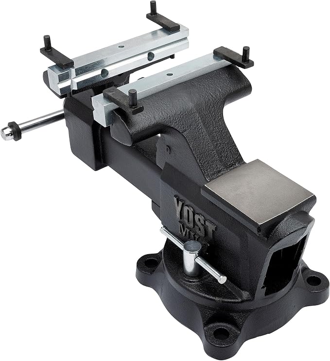 Yost MV-7 Multipurpose 7" Wide Jaw Homeowners Bench Vise | Industrial & Workshop-Grade Work Table Mechanic Tools for Wood Working, Metal Works, & DIY Projects | 360° Swivel Base | Includes 4 Jaw Dogs