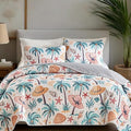 Coastal Tropical Quilt Set Queen 3 Pcs Beach Palm Tree Seashell Bedspread Comforter Soft Lightweight Microfiber Bedding Set with 2 Pillow Shams for All Season (New-Coconut Tree, Queen)