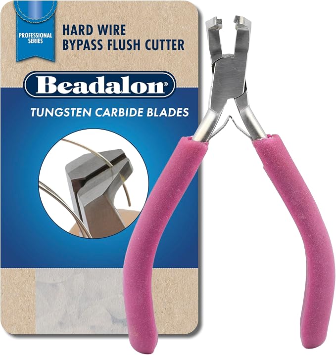 Beadalon Professional Series Tungsten Carbide Jaw Hard Wire Bypass Flush Cutter, Purple Vinyl-Free Grips, Stainless Steel, cuts up to 18 gauge Wire, 5 in
