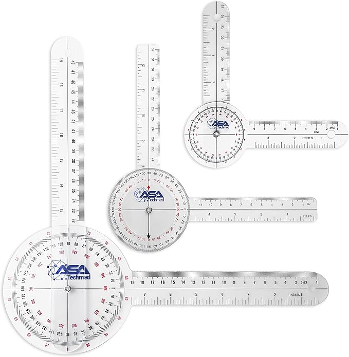 ASA TECHMED 3 Pcs Goniometer Set, 12, 8, 6 Inch Medical Spinal Goniometer Angle Protractor Angle Ruler