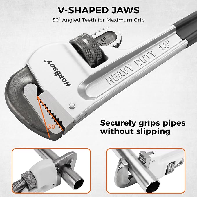 HORUSDY 4 Pack Adjustable Pipe Wrench Set, 8", 10", 12", 14" Heavy-Duty Plumbing Wrench with Anti-Slip Jaws