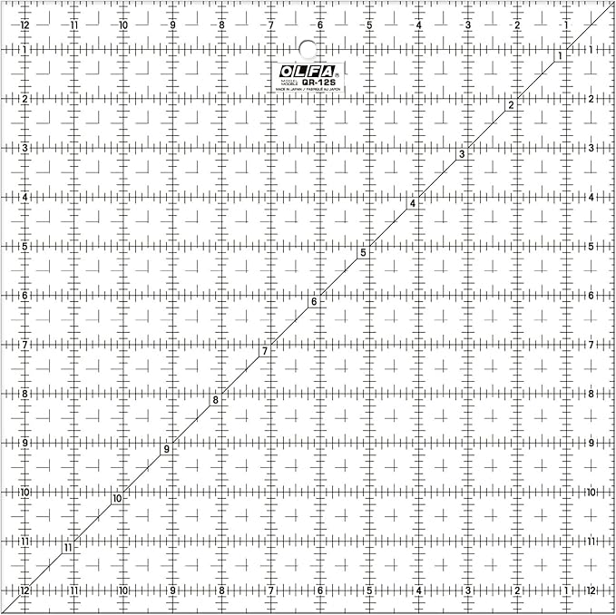 OLFA 12 1/2" x 12 1/2" Frosted Acrylic Ruler (QR-12S) - Non Slip Square 12.5x12.5 Inch Acrylic Ruler with Grid for Cutting Fabric, Sewing, Quilting, & Crafts