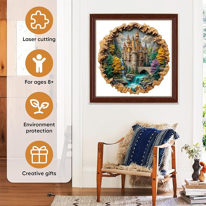 MEATRN Castle 500 Pieces Wooden Puzzles for Adults - Majestic Autumn Castle Landscape Jigsaw Puzzles, Premium Stress Relief Brain Teaser & Premium Decorative Gift, 16.4x16.5 in