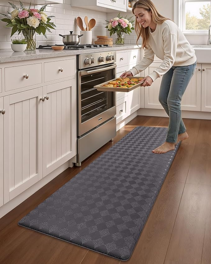 Color&Geometry Anti Fatigue Cushioned Kitchen Floor Mats,17"X47",Runner Rug Non Slip Waterproof,Memory Foam Padded Standing Mat for Front Sink,Grey