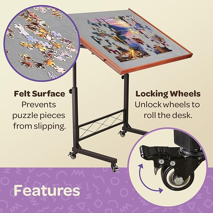 JoyBerri Puzzle Station – 1500 Piece Jigsaw Puzzle Table with Drawers & Adjustable Legs, Portable & Height Adjustable for All Ages, Includes Station Cover & Bonus 1000 Piece Puzzle
