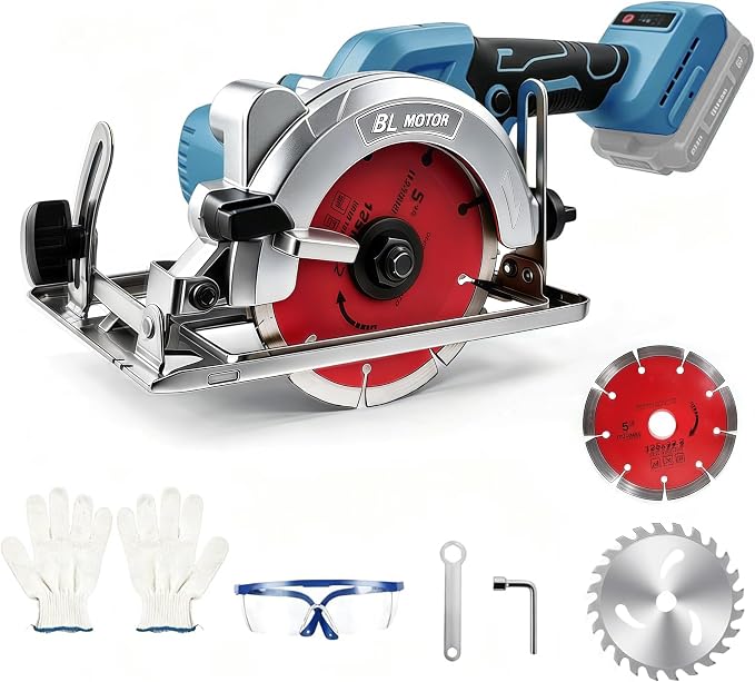 Cordless Circular Saw for Makita 18V Battery (No Battery), Power Wood Saw with Brushless Motor, 0-45° Cutting Bevel, Max Cutting Depth 1.6"(90°), 1.28"(45°),Idea for Wood,Plastic, Soft Metal-5 Inch
