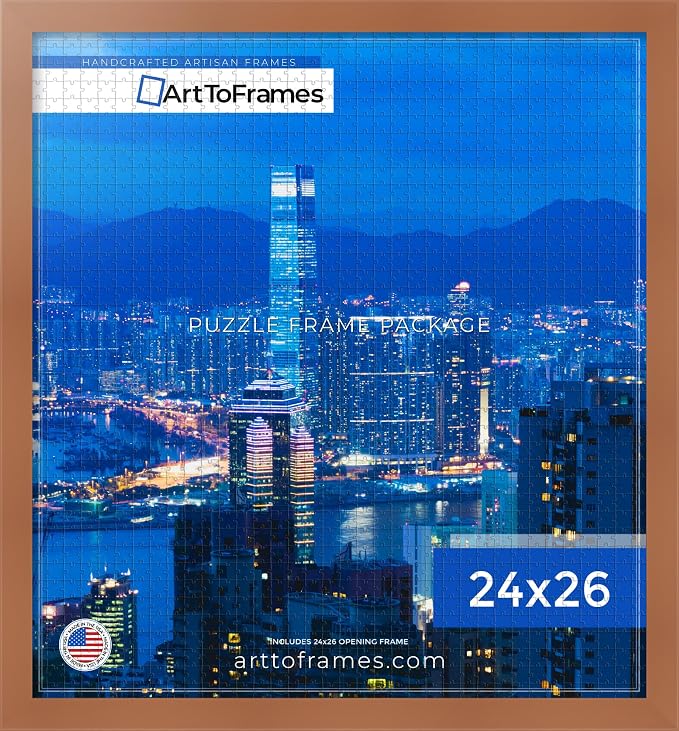 ArtToFrames Puzzle Frame for Buffalo Games 50 Piece Jigsaw Puzzles, 24x26 Inch (61x66 cm), Burnt Umber Engineered Wood with Economy Acrylic, Ready to Hang Puzzle Display
