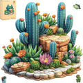 Delobil Succulent Cactus Wooden Puzzles for Adults, 500 Pieces Jigsaw Puzzles, Unique Shaped Wood Puzzle Gift for Adults and Kids, Family Game 16.7'' x 16.2''