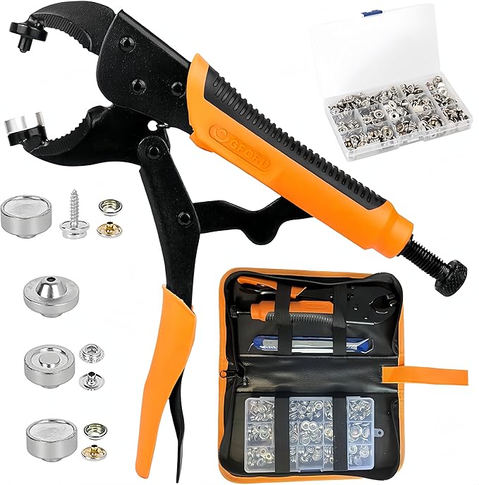Metal Snap Pliers Set, Hand Snap Fastener Pliers Tool Set with 3 Dies & 60 Sets Stainless Steel Snaps, Heavy Duty Snap Button Setter Tool with Storage Bag for Boat Cover Canvas Leather