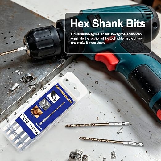3/16 Cobalt Drill Bit for Metal and Hard Steel(10Pcs),Hex Shank Quick Change M35 HSS Twist Impact Drill Bit Set,with Storage Case