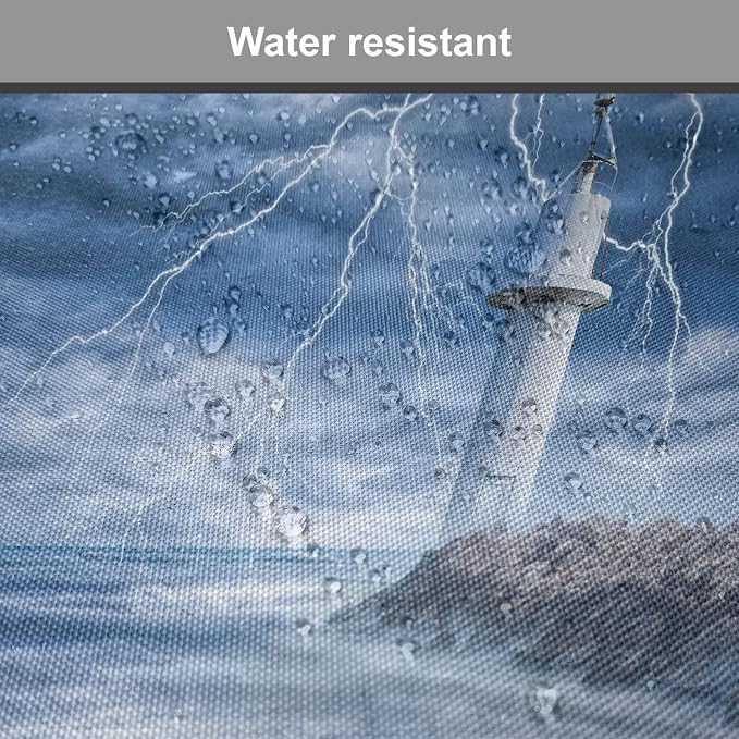 Lunarable Lighthouse Chair Cushion Pads Set of 4, Lighthouse Thunderstorm Turbulent Wind Moody Weather Dramatic Sky Scene, Anti-Slip Seat Padding for Kitchen & Patio, 16"x16", Navy Blue Dimgray
