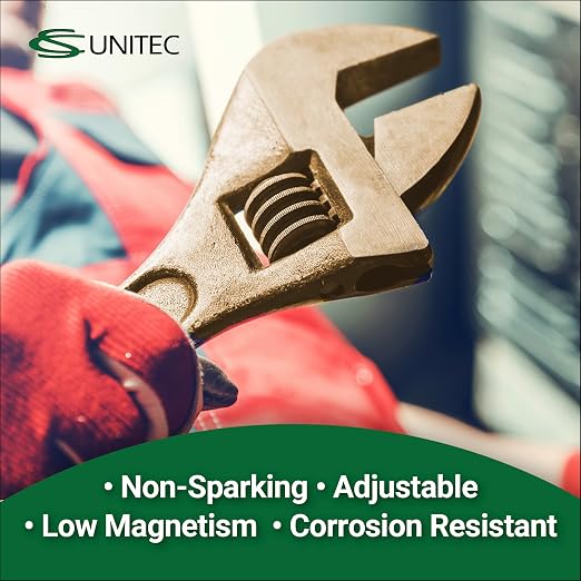 CS Unitec | Non-Sparking & Non-Magnetic Adjustable Wrench | 15in Aluminum Bronze Tool, TUV Certified & Beryllium Free