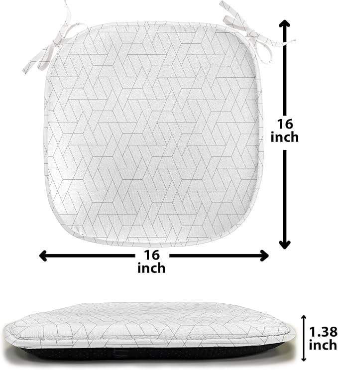 Lunarable Trellis Grey Chair Seating Cushion, Polygonal Shapes in a Geometric Grid Continuous Pattern Abstract, Anti-Slip Seat Padding for Kitchen & Patio, 16"x16", Pale Taupe and Grey