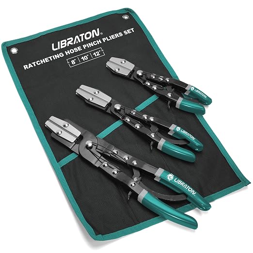 LIBRATON Hose Clamp Pliers, 3PCS Ratchet Hose Pinch Off Pliers, 8" 10" 12"