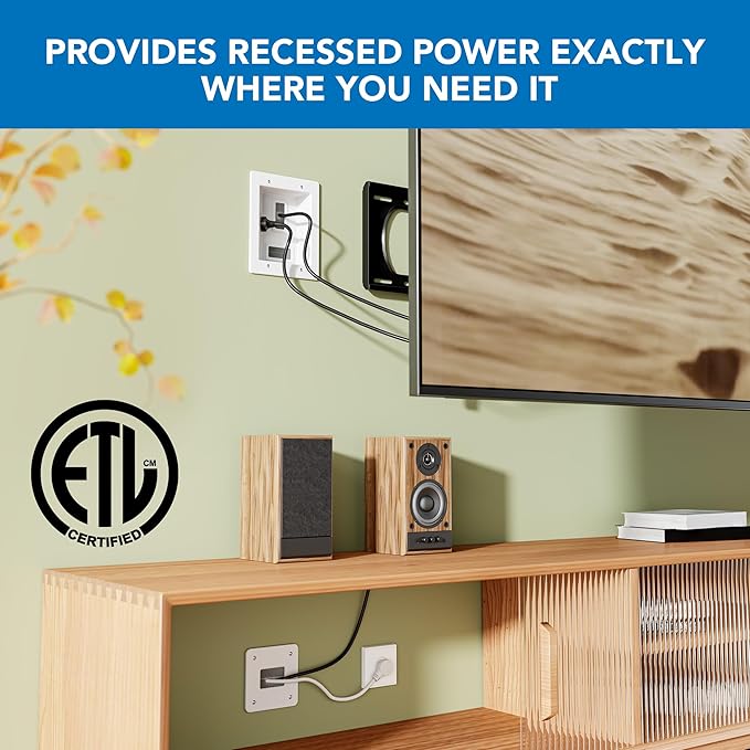Mount-It! Kit ocultacables de TV para pared con alimentación empotrada – Triple toma de corriente, cable de 2,7 m y sierra de mano – Gestión de cables fácil y segura para configuraciones de TV y cine en casa organizadas