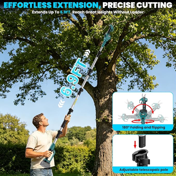 2-In-1 Electric Pruning Shears Set Compatible with Makta 18V Battery, 6.9FT Adjustable Pole Pruner with 1.2" Cut Brushless Electric Branch Cutter for Gardening & Tree Trimmer (No Battery)
