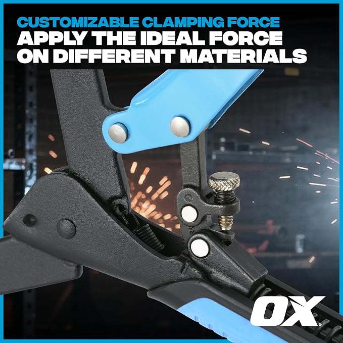 OX Auto Adjust 10-Inch Long Reach C Clamp w/Swivel Pad Locking Pliers - Vise Grip Style Welding Clamp for Woodworking & Metalworking - Professional Grade Face Clamp with Rubber Grip Handle