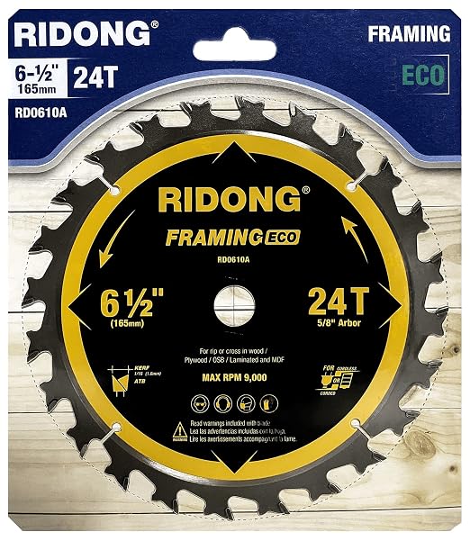 6-1/2 Inch Circular Saw Blade, 24-Tooth with 5/8" Arbor ATB Framing Saw Blade for Cutting Wood (6.5" 10-Pack)