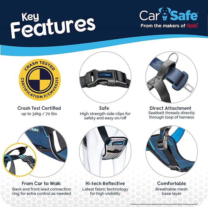 CarSafe Crash Tested Dog Safety Harness | Size S | Crash Tested to 32Kg/70lbs, Safely Secure Dog in the Car, Comfortable and Padded Design, for Toy, Small, Medium & Large Dogs