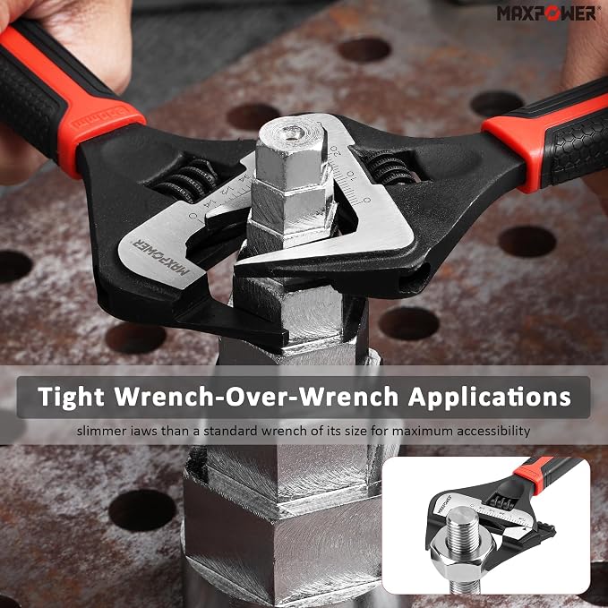 MAXPOWER 6 8 12-inch Slim Jaw Adjustable Wrench Set | 40% Thinner Jaw Wrench Designed for Plumbing and Tight Spot Applications