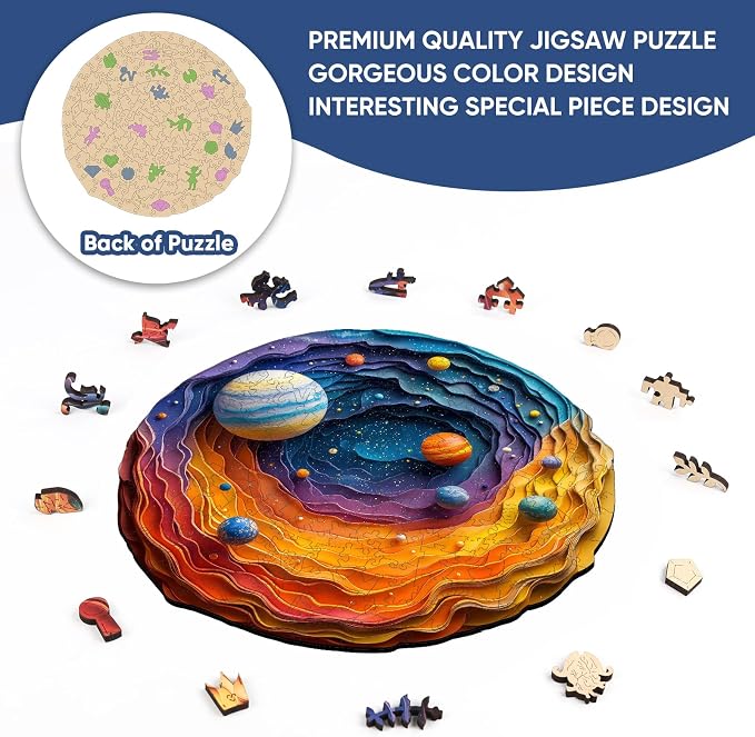 Mys Aurora Space Puzzles for Adults 500 Pieces, Unique Shapes Solar System Jigsaw Puzzles, 3D Visual Effect Planet Wooden Puzzles, Family Puzzle Games Birthday Gift, 16.5 x 16.2 Inches