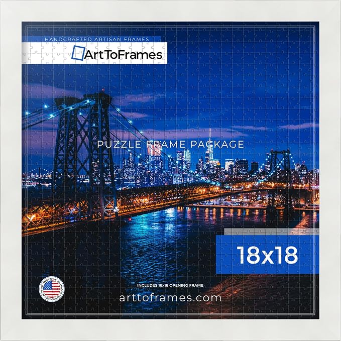 ArtToFrames Puzzle Frame for Buffalo Games 300 Piece Jigsaw Puzzles, 18x18 Inch (46x46 cm), Soft White Engineered Wood with Economy Acrylic, Ready to Hang Puzzle Display