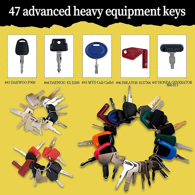 KVI Heavy Equipment Keys Master Set, 47Pcs Fits John Deere Caterpillar CAT Key Kubota Forklift Bobcat Komatsu Takeuchi JCB Volvo etc.