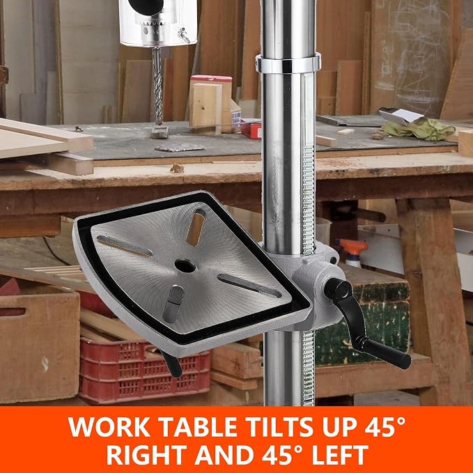 15 in Floor Drill Press, 7.5 Amp 120V Pure Copper Motor, 288-3084 RPM Variable Speed Cast Iron Bench Drill Press, 0-45° Tilting Worktable, Tabletop Drilling Machine for Wood Metal