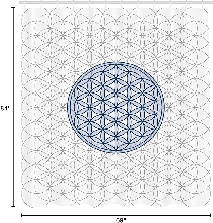 Ambesonne Geometry Shower Curtain, Interlace Circles of Time and Space Theme Vortex Natural Geometry Myth Form, Cloth Fabric Bathroom Decor Set with Hooks, 69" W x 84" L, Night Blue