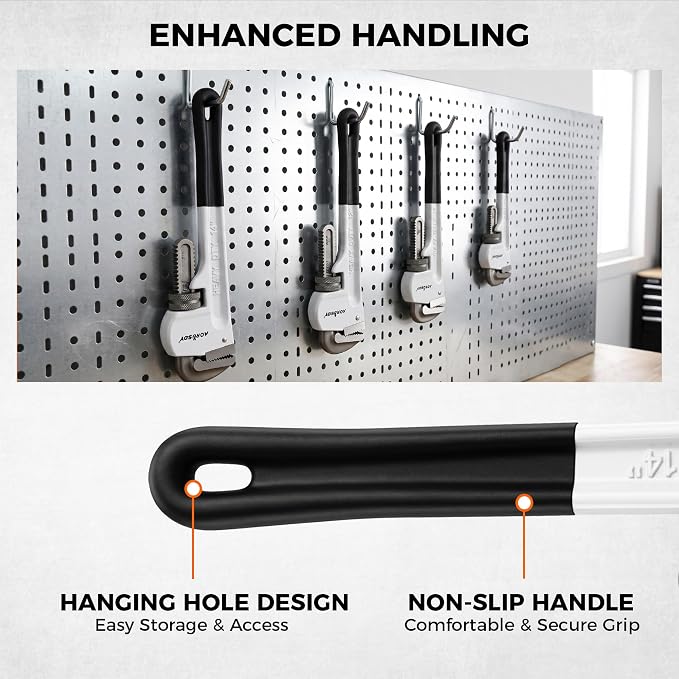 HORUSDY 4 Pack Adjustable Pipe Wrench Set, 8", 10", 12", 14" Heavy-Duty Plumbing Wrench with Anti-Slip Jaws