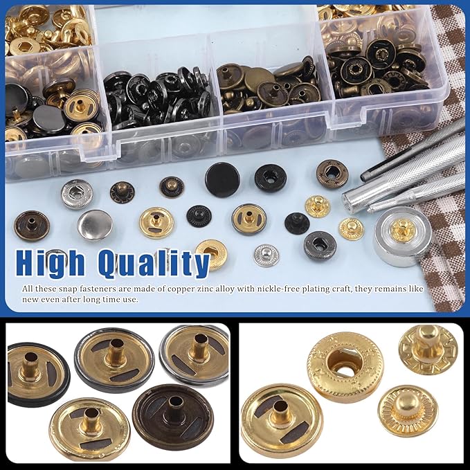 Glarks 60 Sets Leather Snap Fasteners Kit, 15mm 6 Colors Metal Snap Buttons Press Studs with 7Pcs Setting Tools, Hammer, Grease Pencils and Tape Measure for DIY Leather Craft, Clothes, Bags