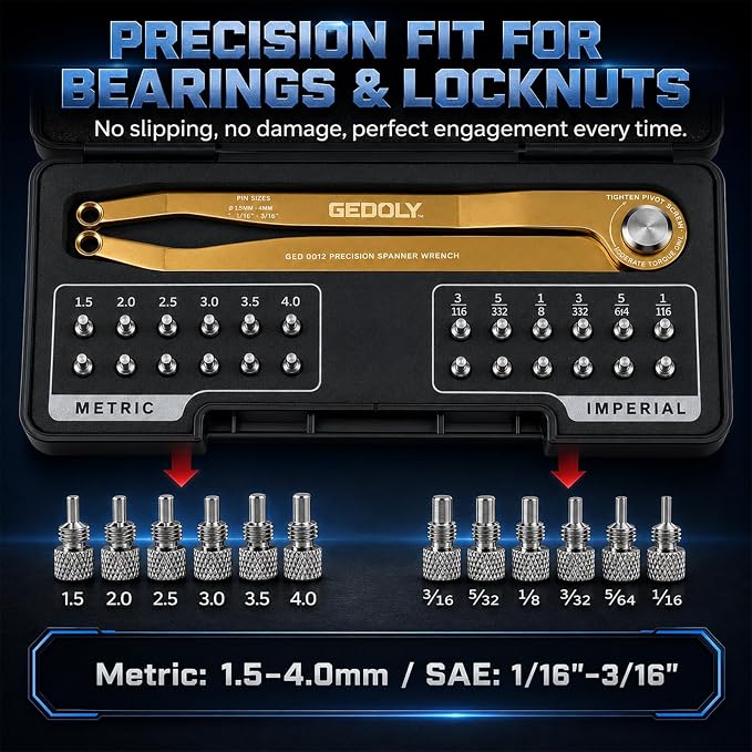 Adjustable Pin Spanner Wrench Set, Heavy Duty Shock & Lock Nut Tool | Fits coilover, shock & suspension lock nuts. Includes 12 pairs Metric/SAE pins. Adjustable hook spanner wrench tool kit.