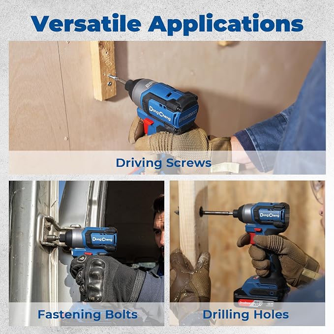 Dong Cheng 20V 1/4" Hex Brushless Impact Driver, 1460 in-lbs Cordless Impact Driver with 2.0Ah Batteries, 3-Speed, 4.9" Compact Impact Driver for Cabinetry, Deck Building & HVAC Installation