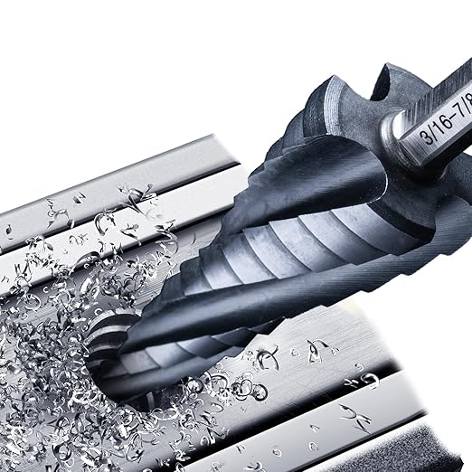 GRENPRO Step Drill Bit for Metal, 3/16" - 7/8" Four Spiral Flute Cobalt 12 Step Drill Bits, 1/4" Hex Shank Step Bit for Stainless Steel, Plastic, Copper, Aluminum, Wood, PVC, Hardened Steel