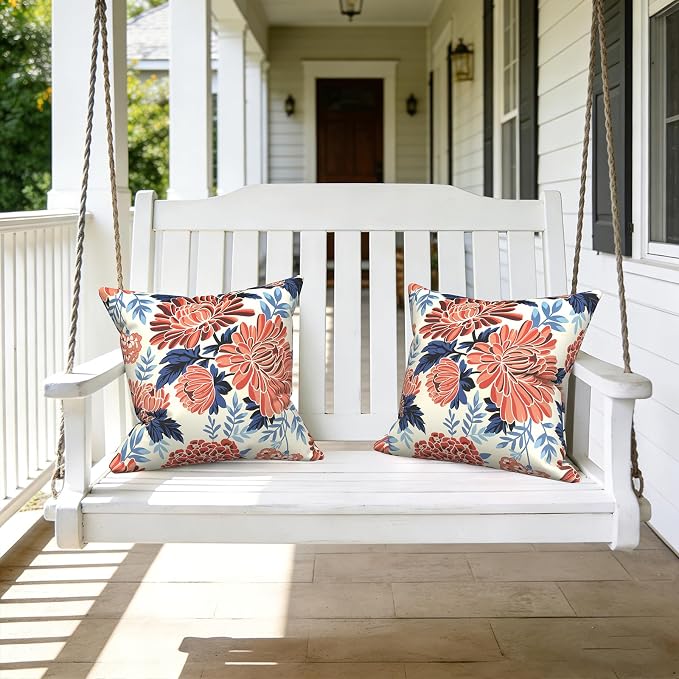 LVTXIII Outdoor Pillows 20x20 Inch, 2 Pack Large Decorative Square Throw Pillows with Inserts for Couch, Bed, Floor Seating, Patio Furniture, Vibrant Blossom