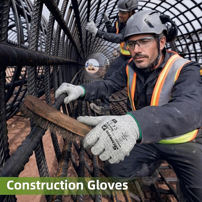 Schwer 12 Pairs Safety Work Gloves with Certified Level 6 Abrasion Resistance, ANSI A2 Cut Resistant Working Gloves with Grip for General Use, Construction, Gardening, Mechanic, 3D-Comfort, LT5636, S