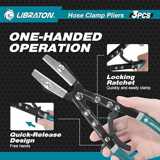 LIBRATON Hose Clamp Pliers, 3PCS Ratchet Hose Pinch Off Pliers, 8" 10" 12"