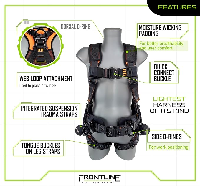 FRONTLINE FALL PROTECTION Harnesses + D-Ring+ Multiple Styles + OSHA and ANSI compliant